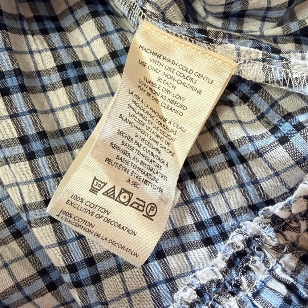 Maeve Anthropologie Plaid Smocked Mini Skirt Blue White Ruffle Tiered XS NEW - Picture 9 of 10